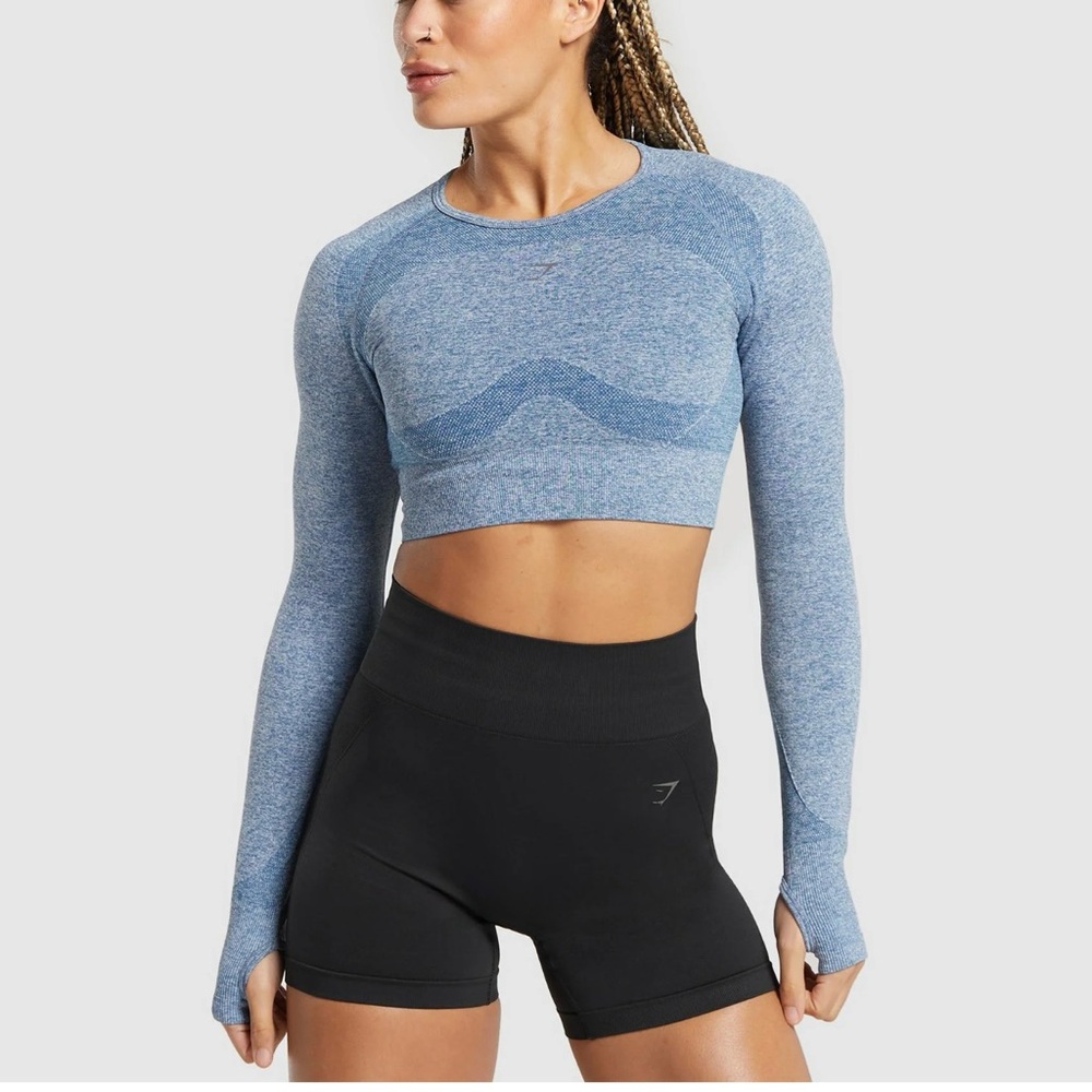 Blue Long Sleeve Crop Top